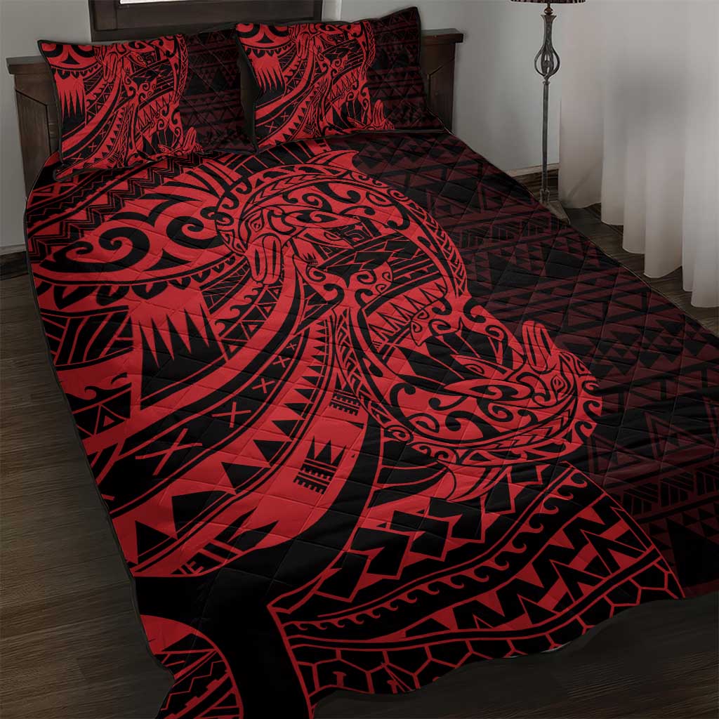 Red Couple Dolphins Maori Polynesian Style Quilt Bed Set