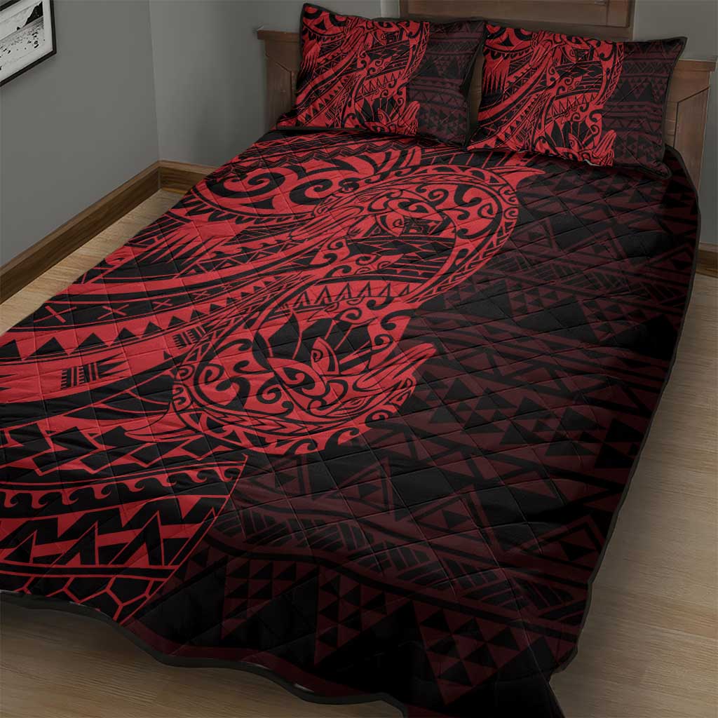 Red Couple Dolphins Maori Polynesian Style Quilt Bed Set