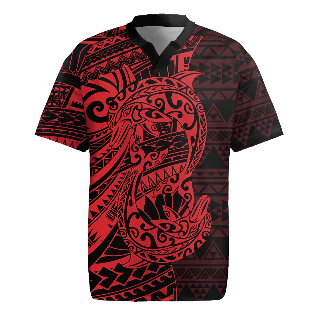 Red Couple Dolphins Maori Polynesian Style Rugby Jersey