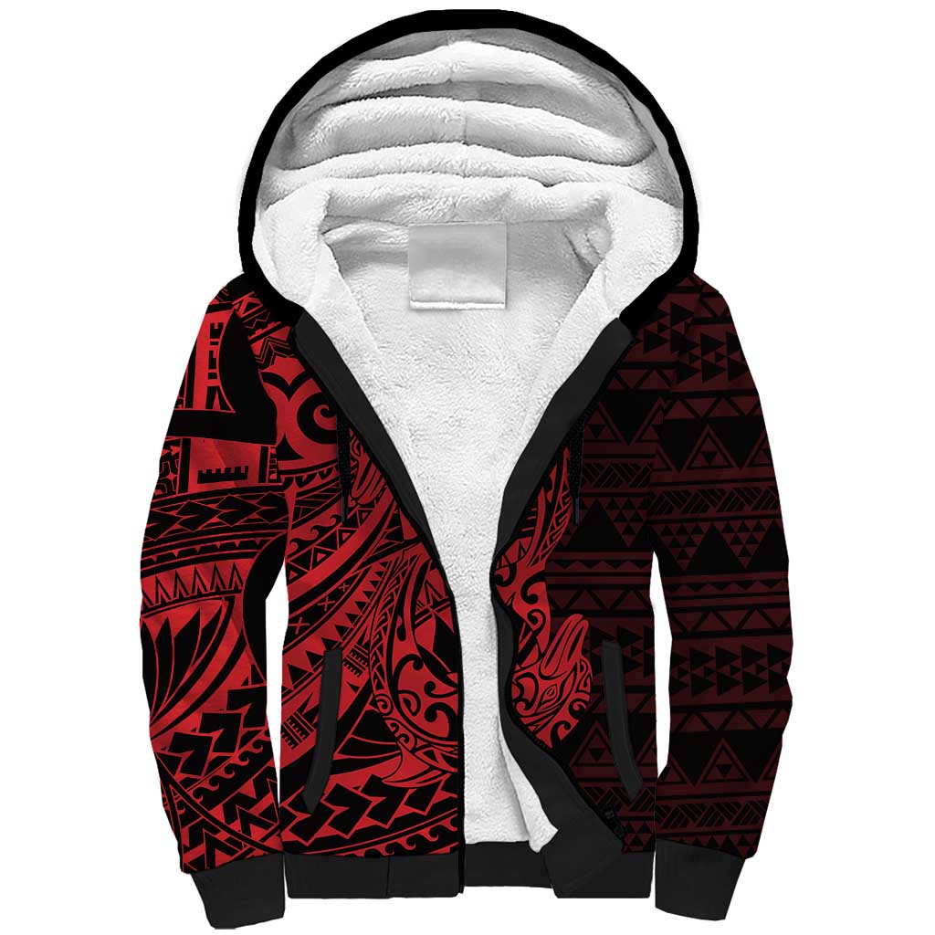 Red Couple Dolphins Maori Polynesian Style Sherpa Hoodie