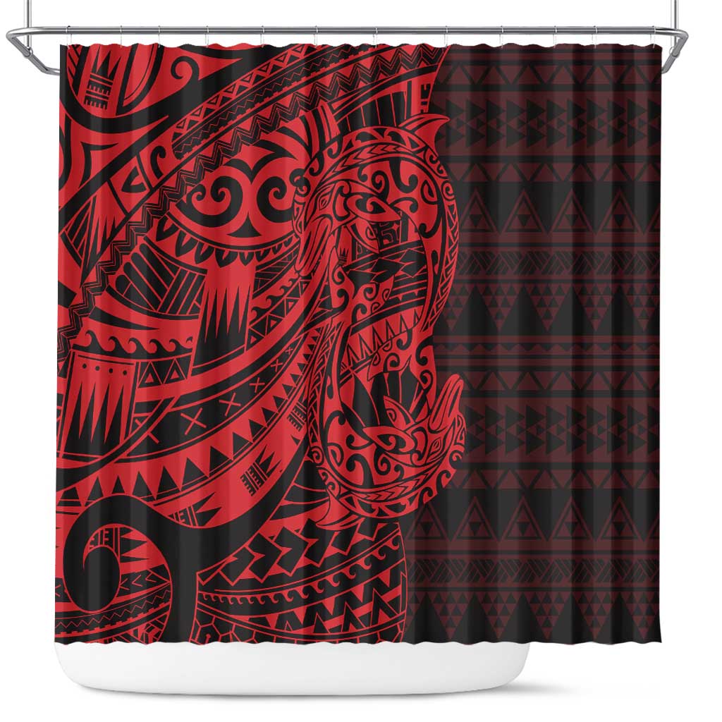 Red Couple Dolphins Maori Polynesian Style Shower Curtain