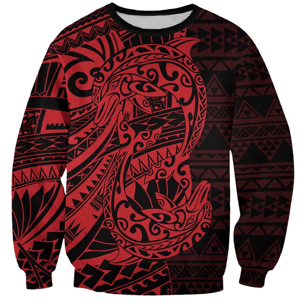 Red Couple Dolphins Maori Polynesian Style Sweatshirt