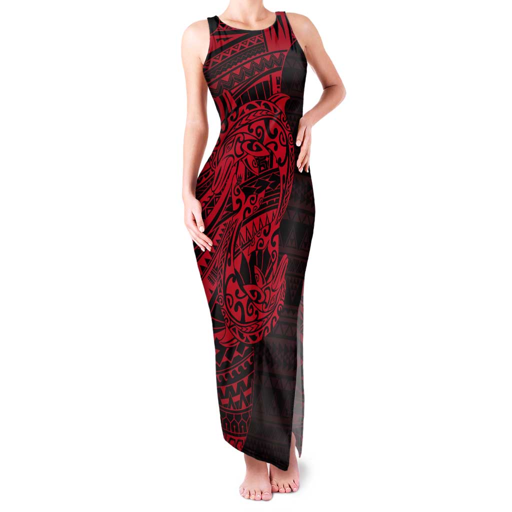 Red Couple Dolphins Maori Polynesian Style Tank Maxi Dress