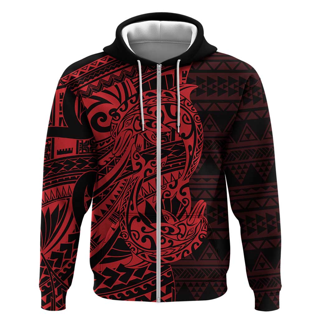 Red Couple Dolphins Maori Polynesian Style Zip Hoodie