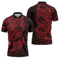 Red Couple Dolphins Maori Polynesian Style Zipper Polo Shirt - Polynesian Pride