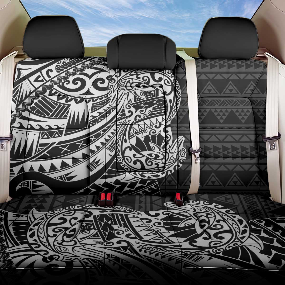 White Couple Dolphins Maori Polynesian Style Back Car Seat Cover