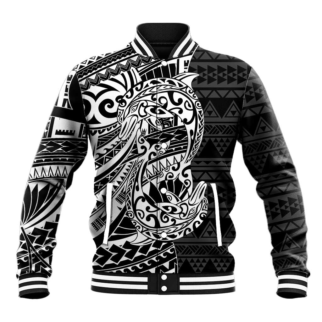 White Couple Dolphins Maori Polynesian Style Baseball Jacket