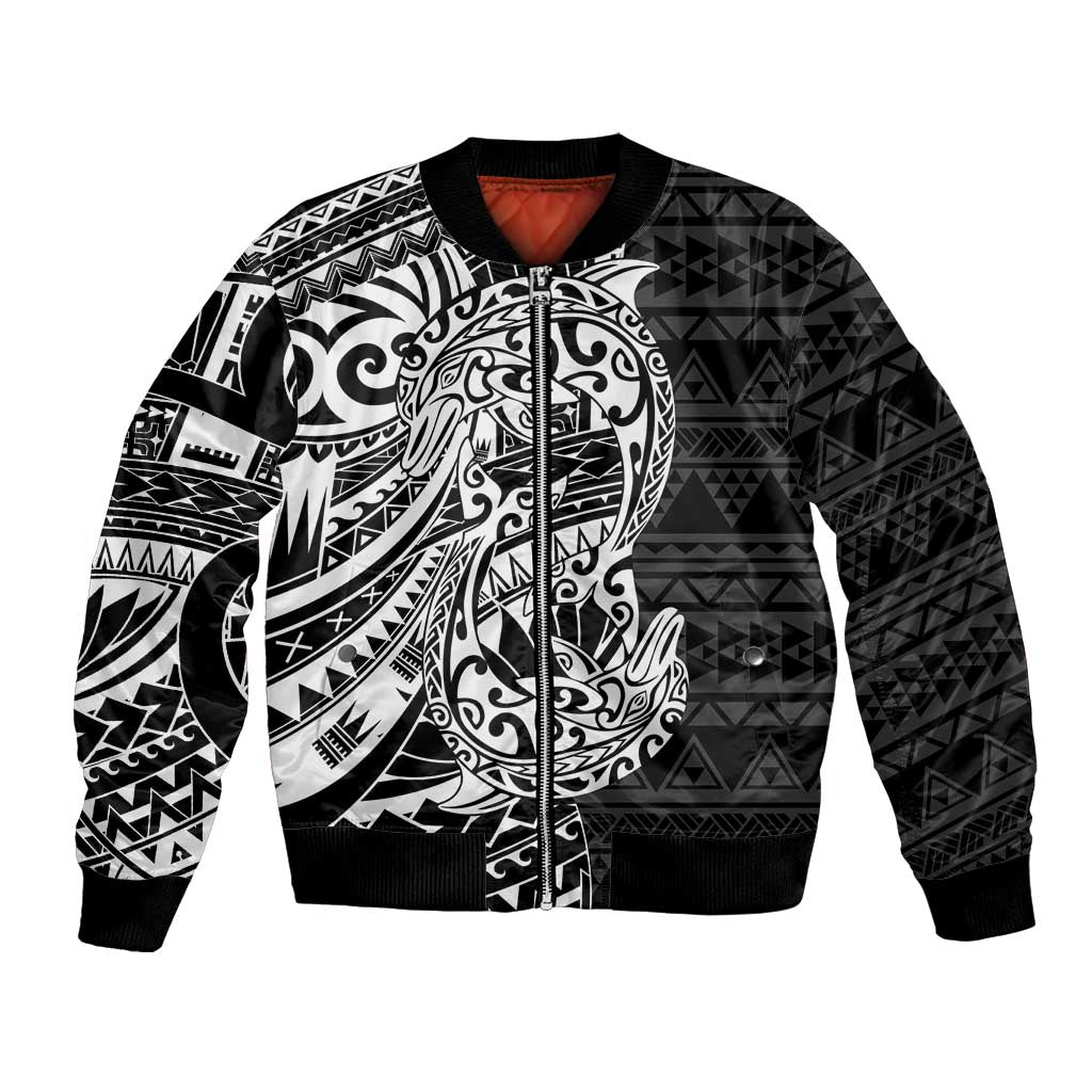 White Couple Dolphins Maori Polynesian Style Bomber Jacket