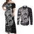 White Couple Dolphins Maori Polynesian Style Couples Matching Off Shoulder Maxi Dress and Long Sleeve Button Shirt