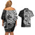 White Couple Dolphins Maori Polynesian Style Couples Matching Off Shoulder Short Dress and Hawaiian Shirt