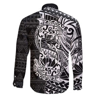 White Couple Dolphins Maori Polynesian Style Family Matching Off The Shoulder Long Sleeve Dress and Hawaiian Shirt