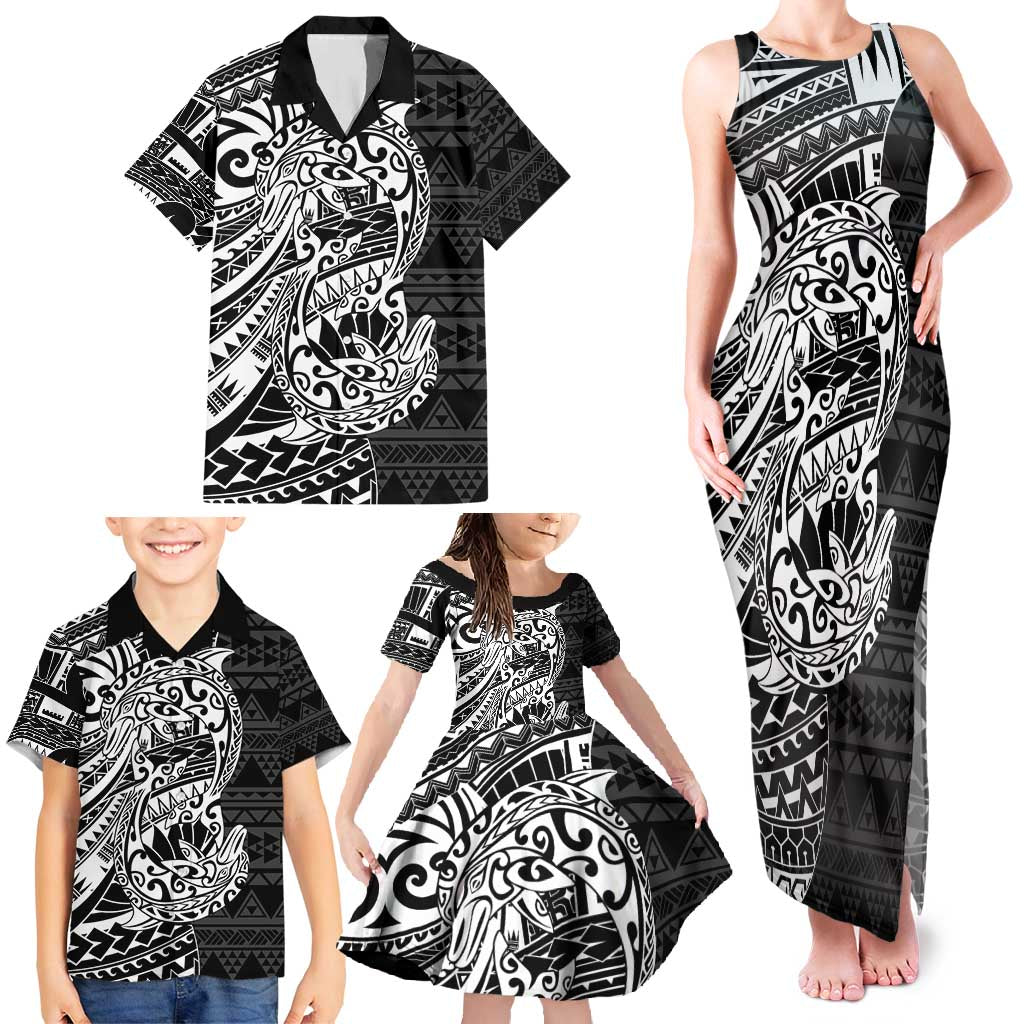 White Couple Dolphins Maori Polynesian Style Family Matching Tank Maxi Dress and Hawaiian Shirt