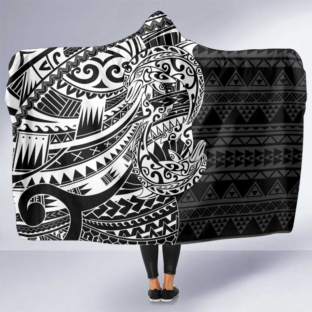 White Couple Dolphins Maori Polynesian Style Hooded Blanket