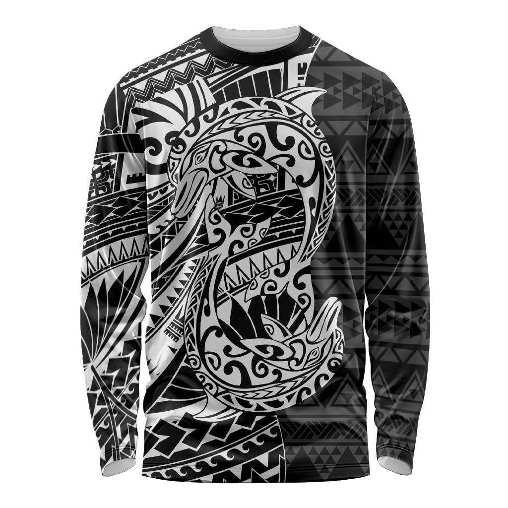 White Couple Dolphins Maori Polynesian Style Long Sleeve Shirt