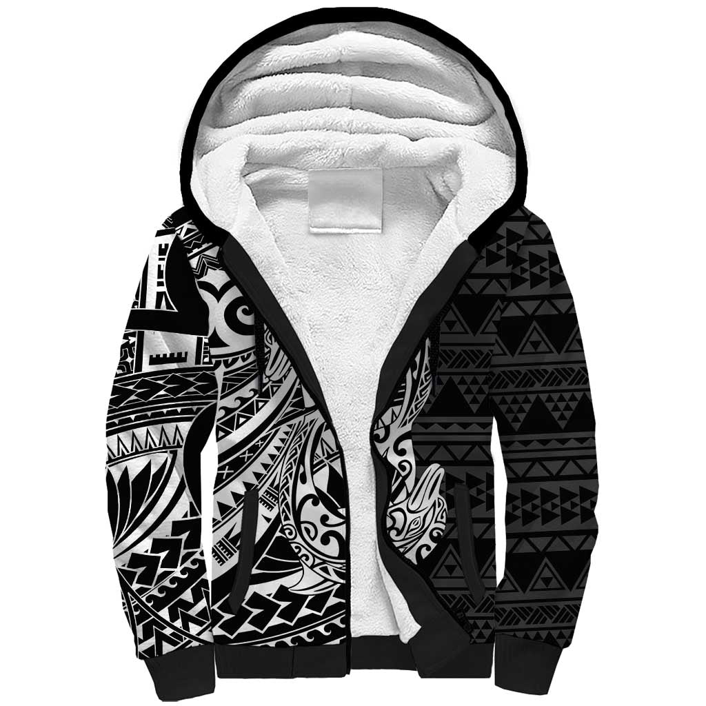 White Couple Dolphins Maori Polynesian Style Sherpa Hoodie