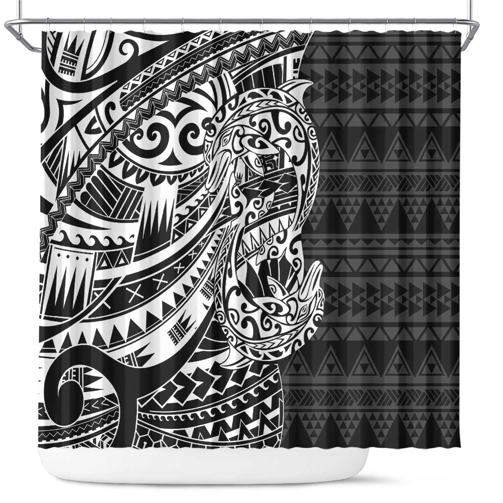 White Couple Dolphins Maori Polynesian Style Shower Curtain