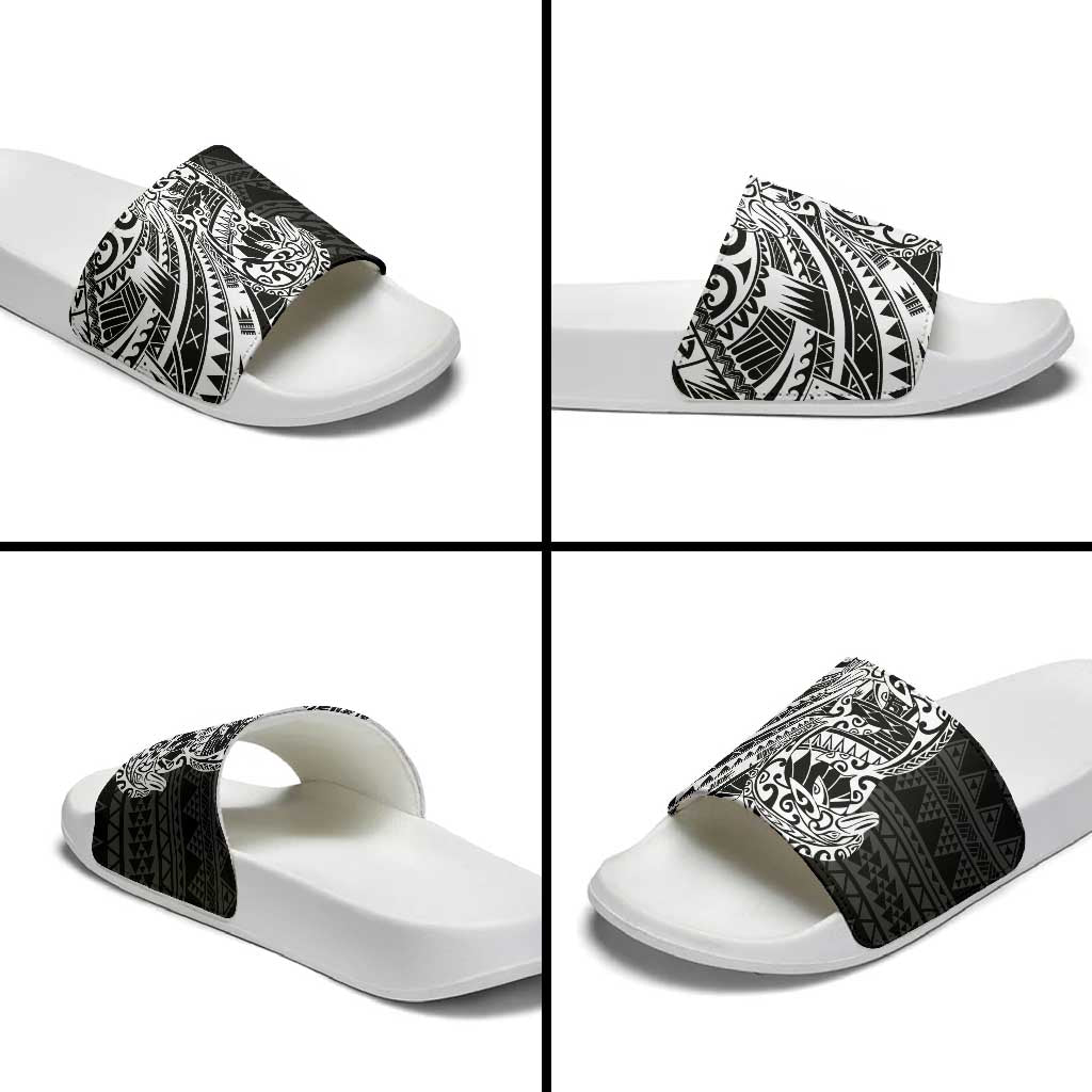 White Couple Dolphins Maori Polynesian Style Slide Sandals - Polynesian Pride