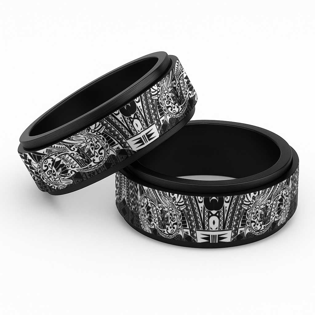 White Couple Dolphins Maori Polynesian Style Spinner Ring - Polynesian Pride