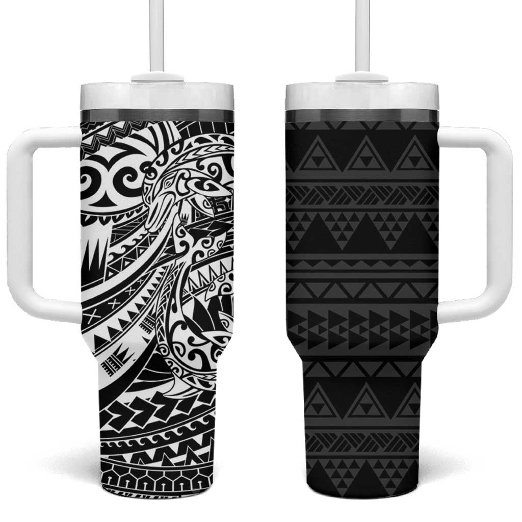 White Couple Dolphins Maori Polynesian Style Tumbler With Handle