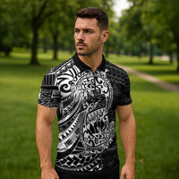 White Couple Dolphins Maori Polynesian Style Zipper Polo Shirt - Polynesian Pride