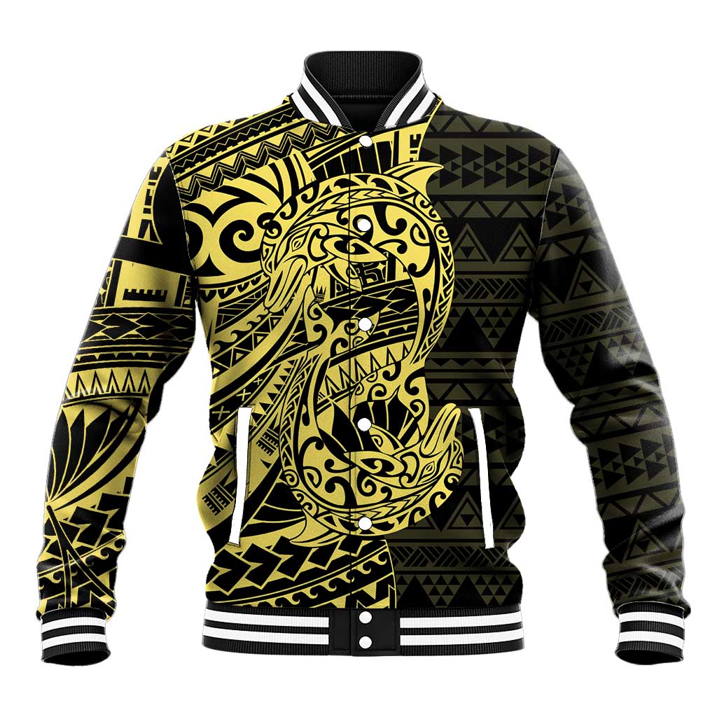 Yellow Couple Dolphins Maori Polynesian Style Baseball Jacket