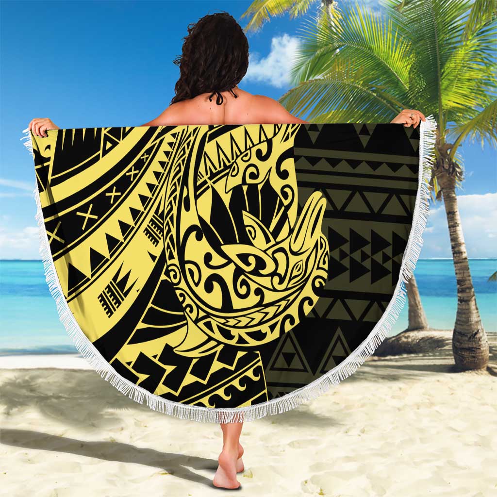 Yellow Couple Dolphins Maori Polynesian Style Beach Blanket