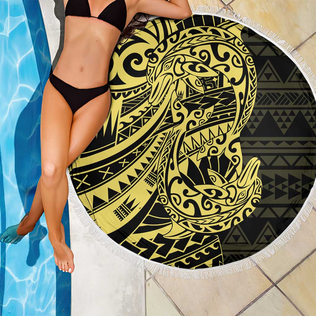 Yellow Couple Dolphins Maori Polynesian Style Beach Blanket