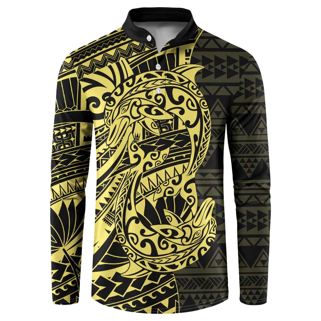 Yellow Couple Dolphins Maori Polynesian Style Button Sweatshirt