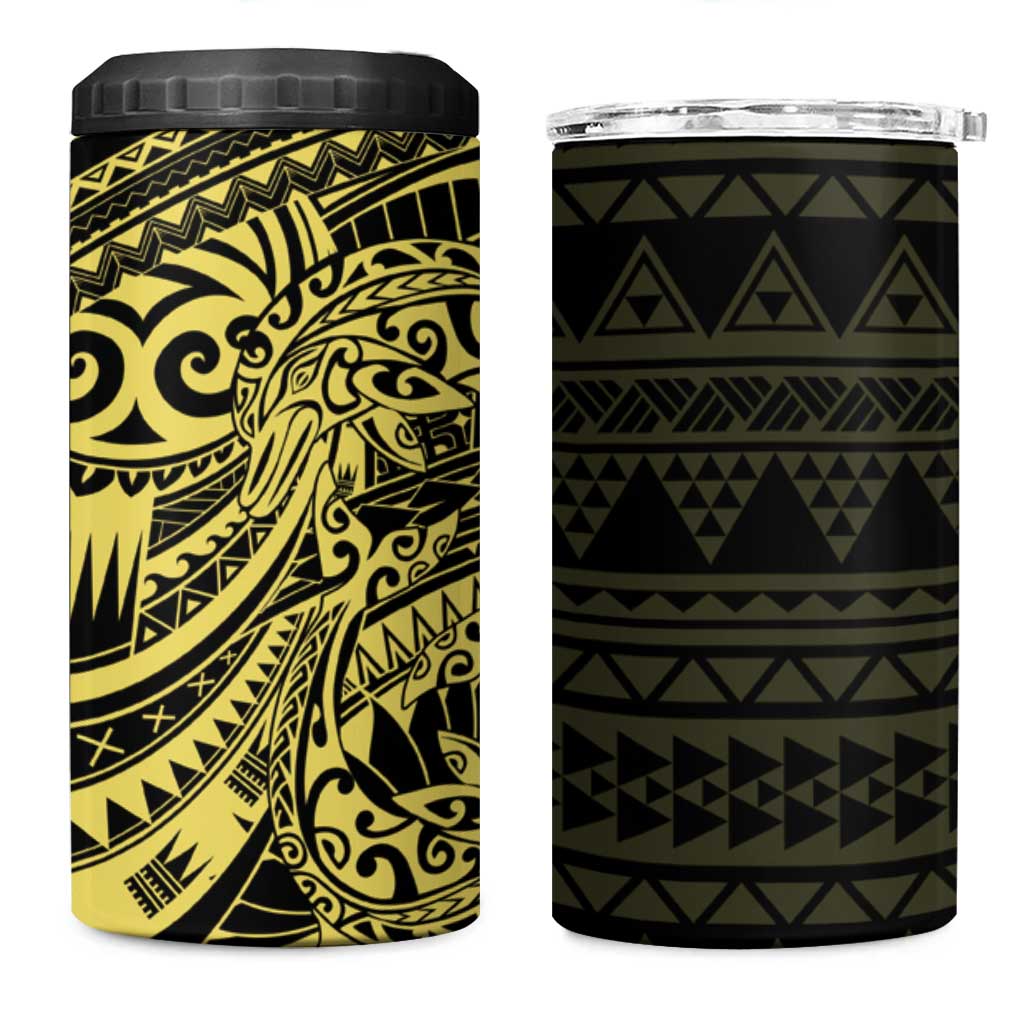 Yellow Couple Dolphins Maori Polynesian Style 4 in 1 Can Cooler Tumbler