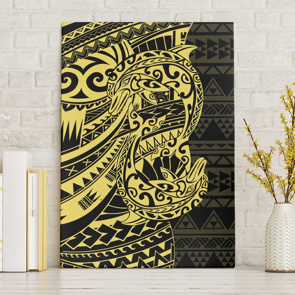 Yellow Couple Dolphins Maori Polynesian Style Canvas Wall Art