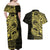 Yellow Couple Dolphins Maori Polynesian Style Couples Matching Off Shoulder Maxi Dress and Hawaiian Shirt