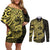 Yellow Couple Dolphins Maori Polynesian Style Couples Matching Off Shoulder Short Dress and Long Sleeve Button Shirt