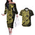 Yellow Couple Dolphins Maori Polynesian Style Couples Matching Off The Shoulder Long Sleeve Dress and Hawaiian Shirt