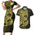 Yellow Couple Dolphins Maori Polynesian Style Couples Matching Short Sleeve Bodycon Dress and Hawaiian Shirt