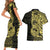 Yellow Couple Dolphins Maori Polynesian Style Couples Matching Short Sleeve Bodycon Dress and Hawaiian Shirt