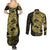 Yellow Couple Dolphins Maori Polynesian Style Couples Matching Summer Maxi Dress and Long Sleeve Button Shirt