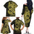 Yellow Couple Dolphins Maori Polynesian Style Family Matching Off The Shoulder Long Sleeve Dress and Hawaiian Shirt