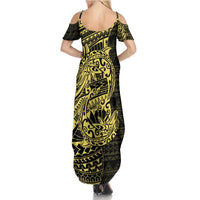 Yellow Couple Dolphins Maori Polynesian Style Family Matching Summer Maxi Dress and Hawaiian Shirt