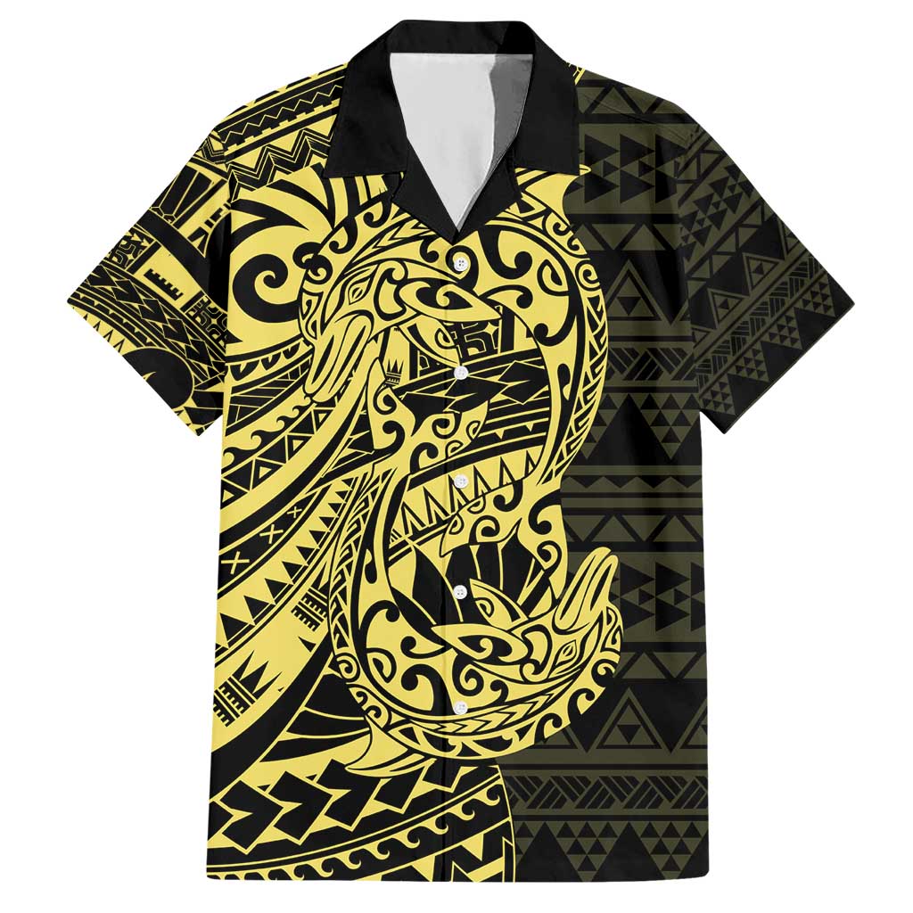 Yellow Couple Dolphins Maori Polynesian Style Hawaiian Shirt