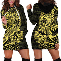 Yellow Couple Dolphins Maori Polynesian Style Hoodie Dress LT9 - Polynesian Pride