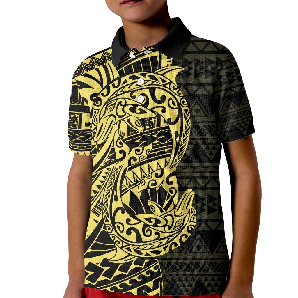 Yellow Couple Dolphins Maori Polynesian Style Kid Polo Shirt