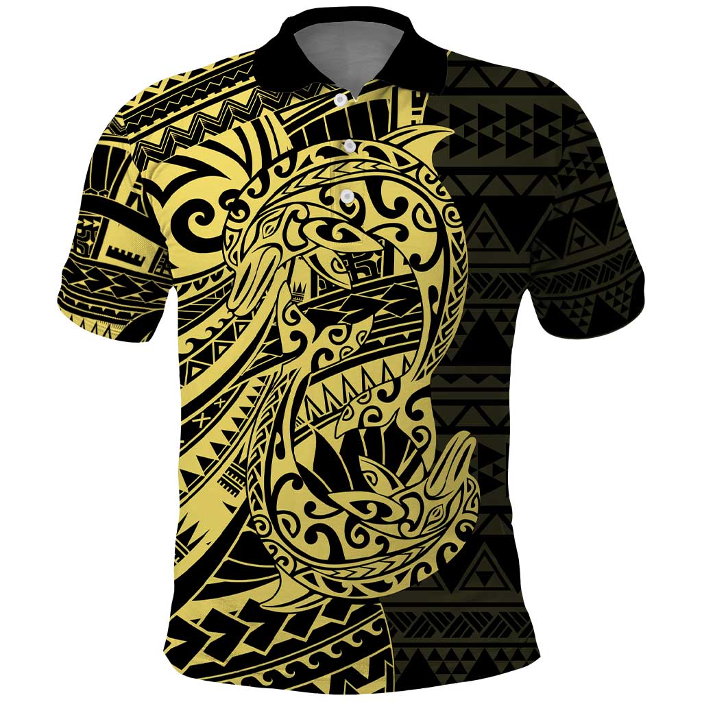 Yellow Couple Dolphins Maori Polynesian Style Polo Shirt