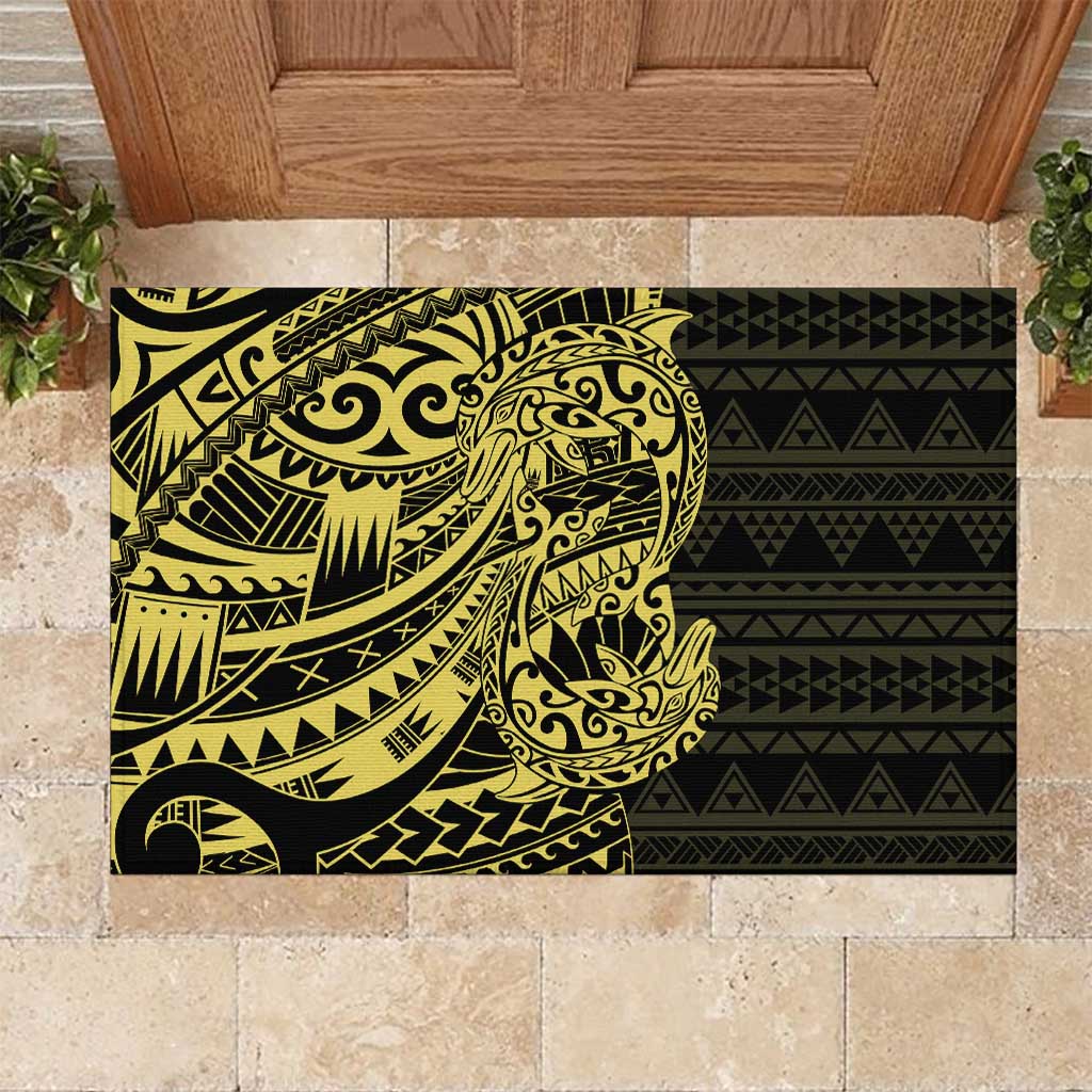 Yellow Couple Dolphins Maori Polynesian Style Rubber Doormat