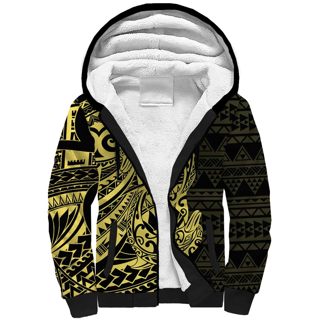 Yellow Couple Dolphins Maori Polynesian Style Sherpa Hoodie