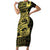 Yellow Couple Dolphins Maori Polynesian Style Short Sleeve Bodycon Dress