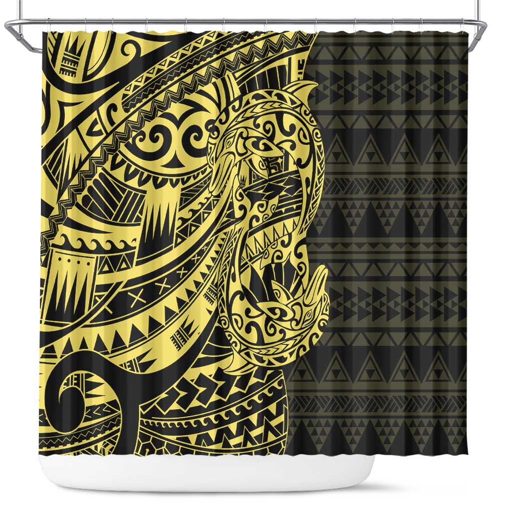 Yellow Couple Dolphins Maori Polynesian Style Shower Curtain