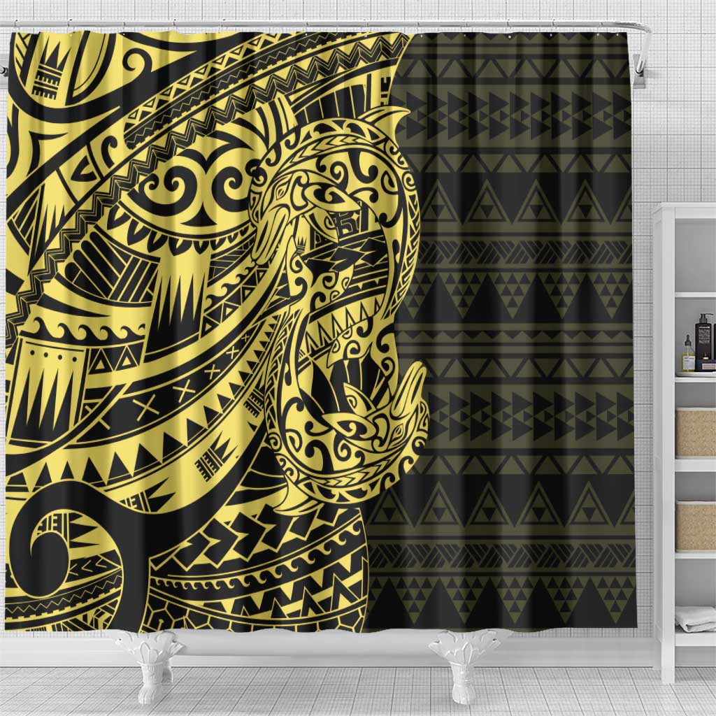 Yellow Couple Dolphins Maori Polynesian Style Shower Curtain