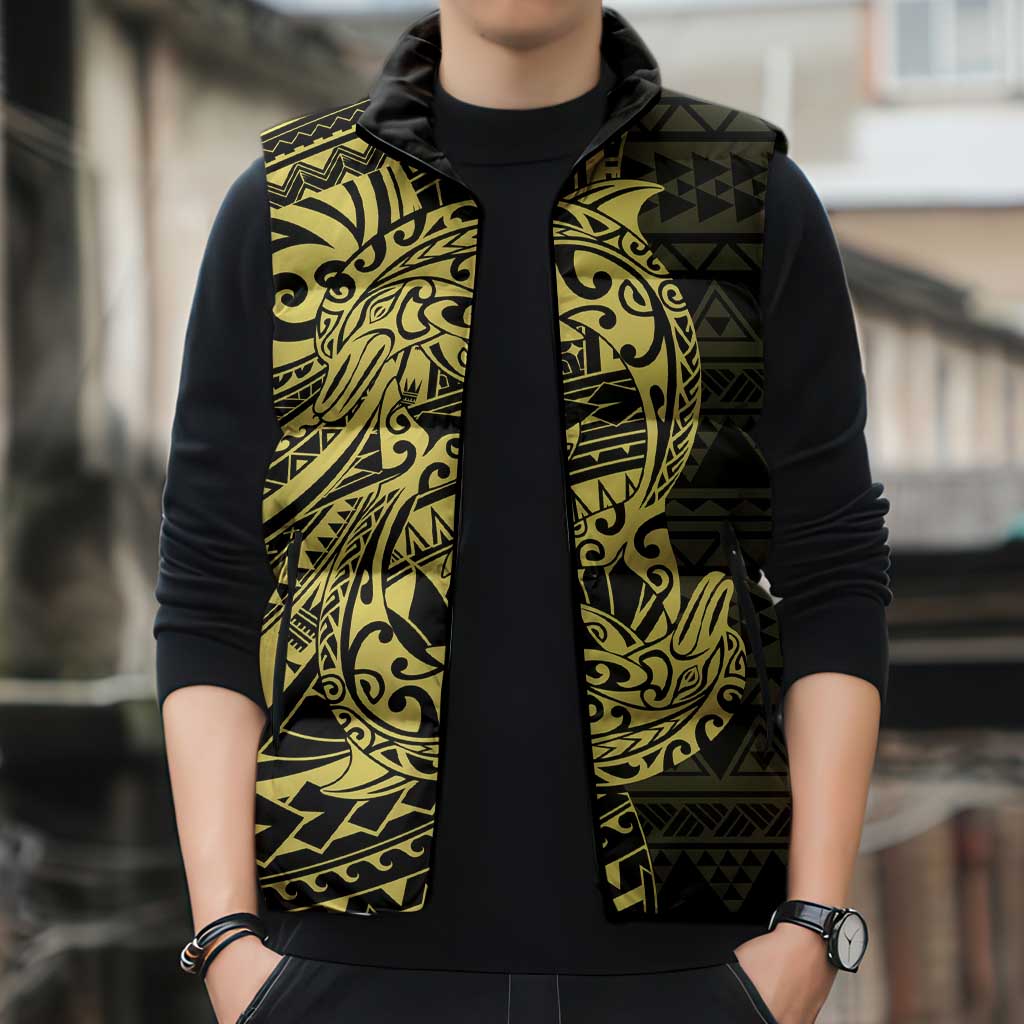 Yellow Couple Dolphins Maori Polynesian Style Sleeveless Puffer Jacket - Polynesian Pride