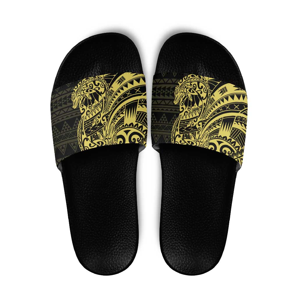 Yellow Couple Dolphins Maori Polynesian Style Slide Sandals - Polynesian Pride