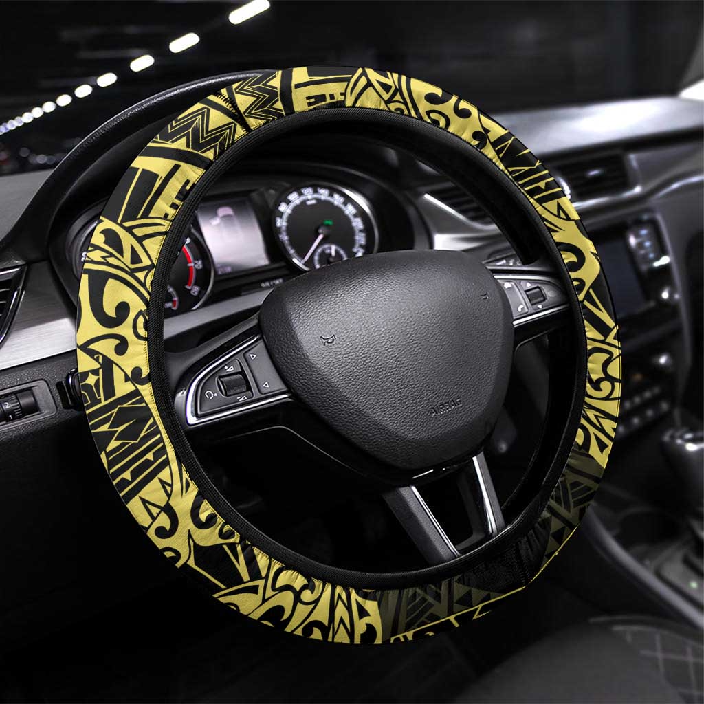 Yellow Couple Dolphins Maori Polynesian Style Steering Wheel Cover